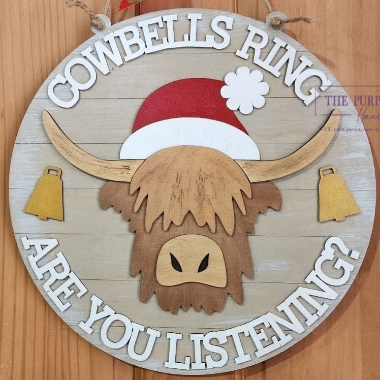 Cowbells are ringing Highland cow Christmas round door hanger